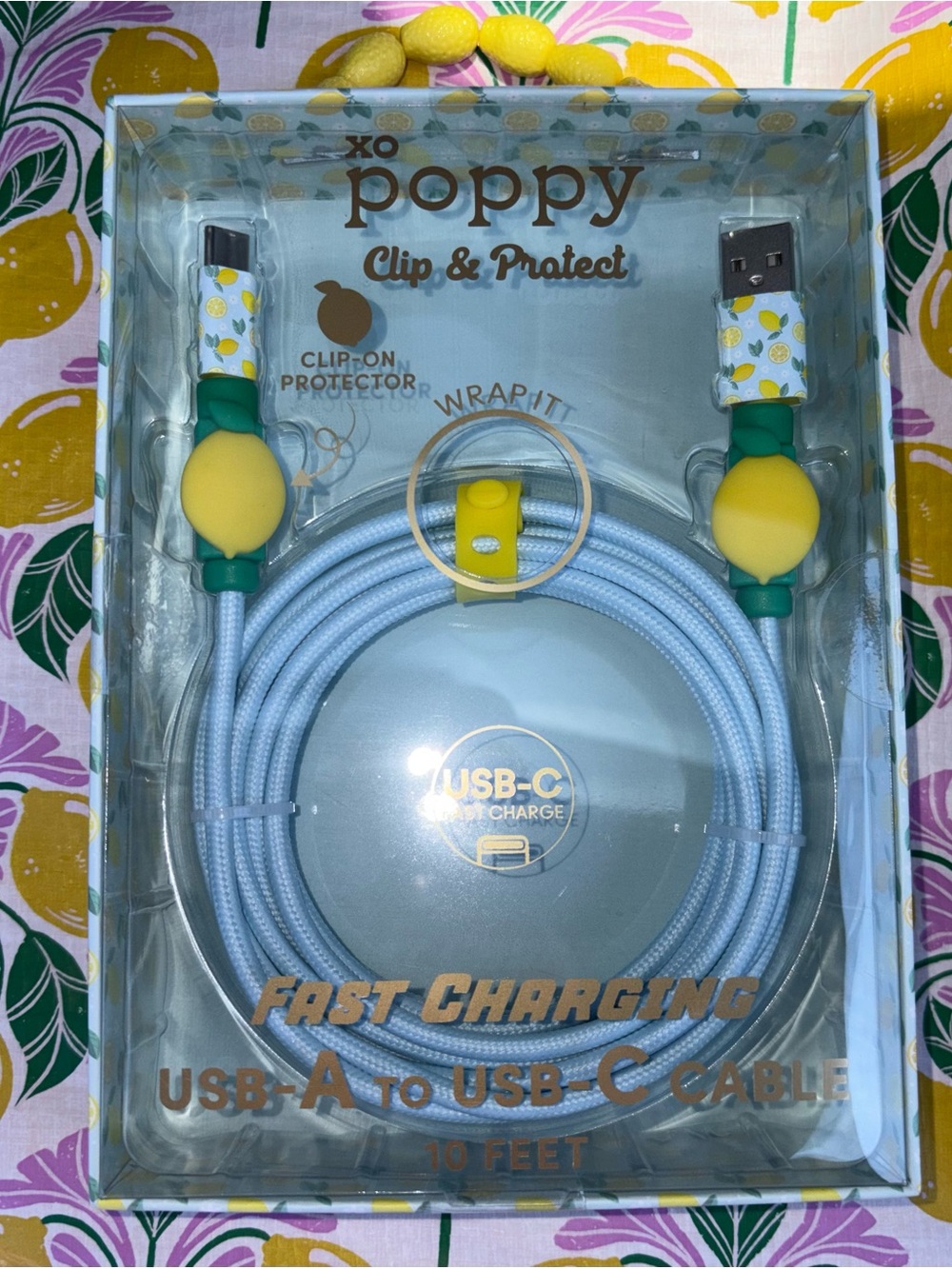 XO Poppy Lemon USB-A to USB-C Fast Charging Cable - NEW